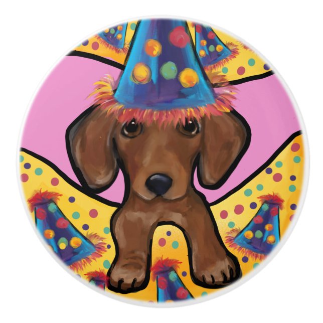 RED DACHSHUND CERAMIC KNOB (Front)