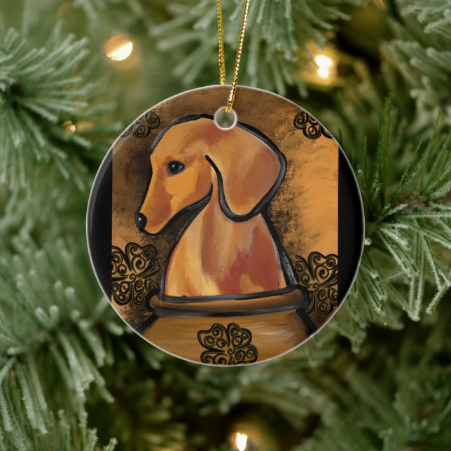Red Dachshund    Ceramic Tree Decoration (Tree)