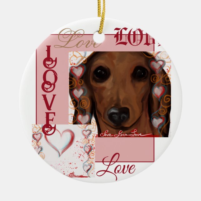 Red Dachshund      Ceramic Tree Decoration (Front)