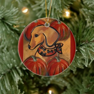 Red dachshund ceramic tree decoration