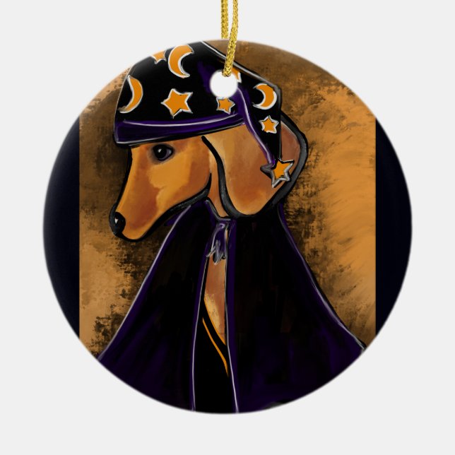 Red dachshund    ceramic tree decoration (Front)