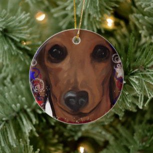 Red Dachshund Ceramic Tree Decoration