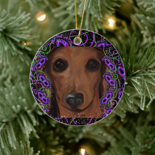 Red Dachshund      Ceramic Tree Decoration (Tree)