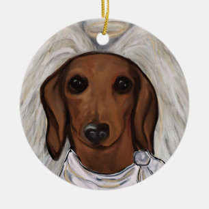 Red Dachshund Ceramic Tree Decoration