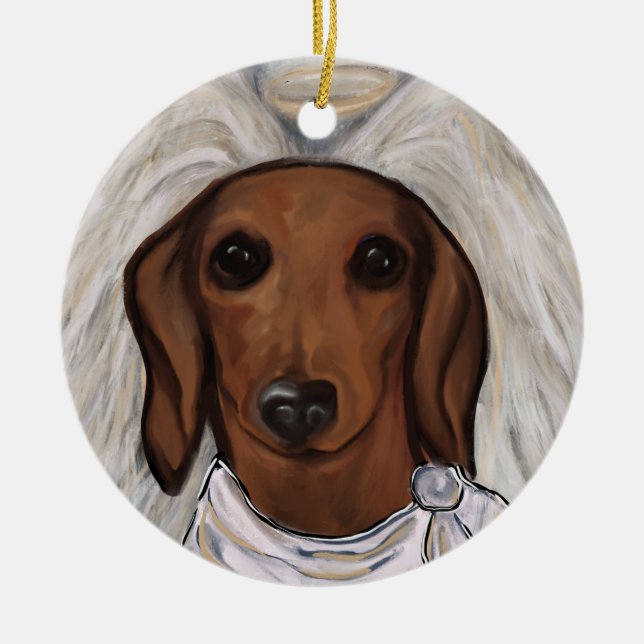 Red Dachshund Ceramic Tree Decoration (Front)