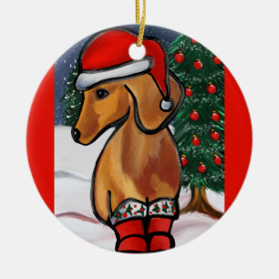 Red Dachshund Ceramic Tree Decoration