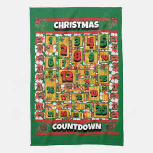 Red Dachshund Dog Countdown Christmas Advent Tea Towel