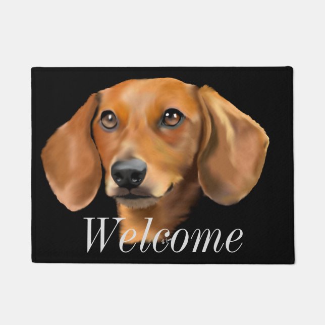 Red Dachshund Dog Doormat (Front)