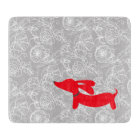 Red Dachshund Floral Cutting Board