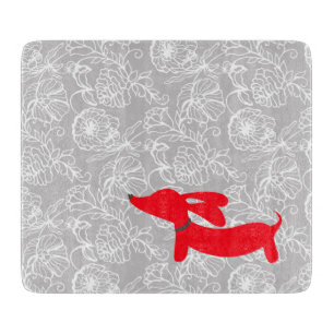 Red Dachshund Floral Cutting Board