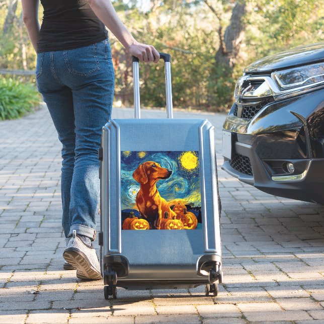 Red Dachshund of van gogh starry night halloween F (Suitcase Insitu)