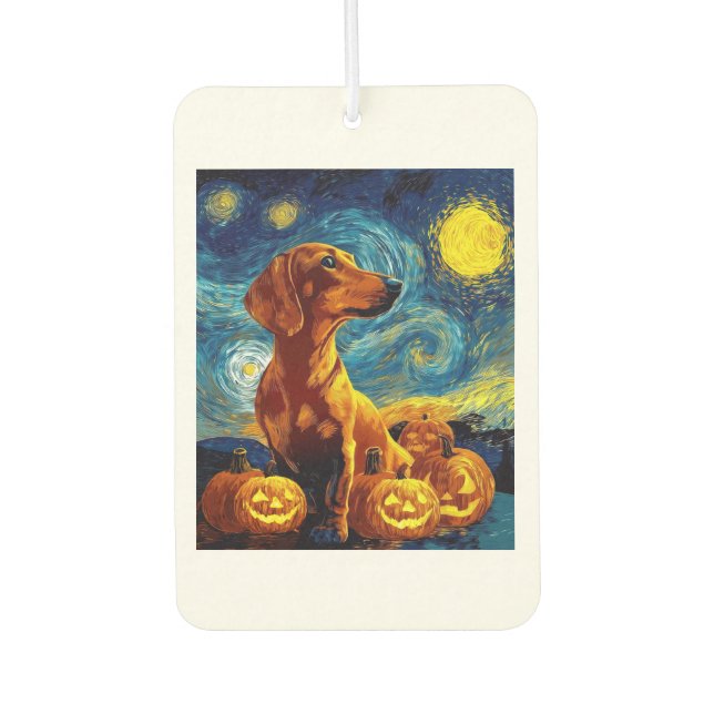 Red Dachshund of van gogh starry night halloween F Car Air Freshener (Front)