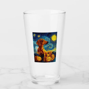 Red Dachshund of van gogh starry night halloween F Glass