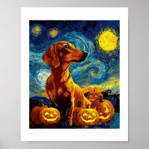 Red Dachshund of van gogh starry night halloween F Poster