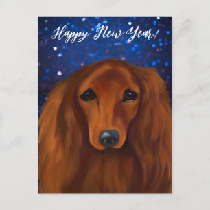 RED DACHSHUND POSTCARD