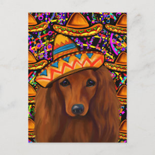 RED DACHSHUND POSTCARD