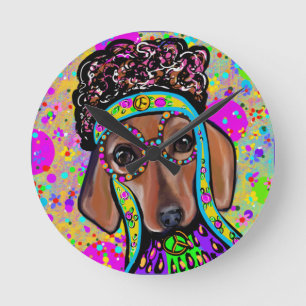 RED DACHSHUND         ROUND CLOCK