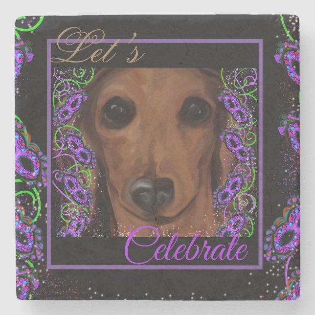 Red Dachshund     Stone Coaster (Front)