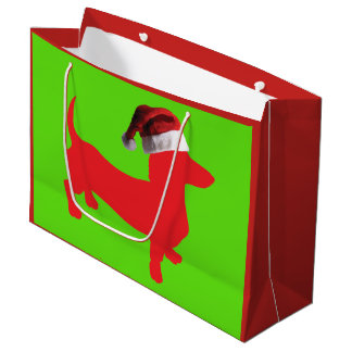 Red Dachshund Wearing a Santa Claus Hat Large Gift Bag