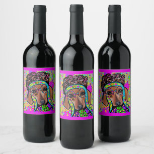 RED DACHSHUND               WINE LABEL