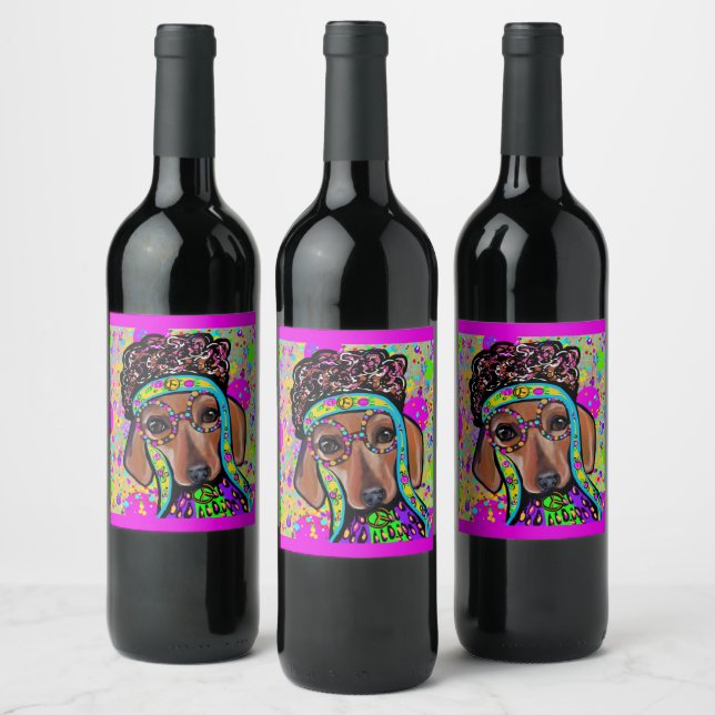 RED DACHSHUND               WINE LABEL (Bottles)