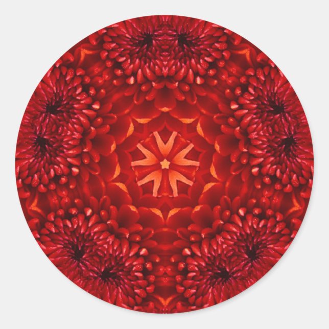 RED DAHLIA Abstract Floral Classic Round Sticker (Front)