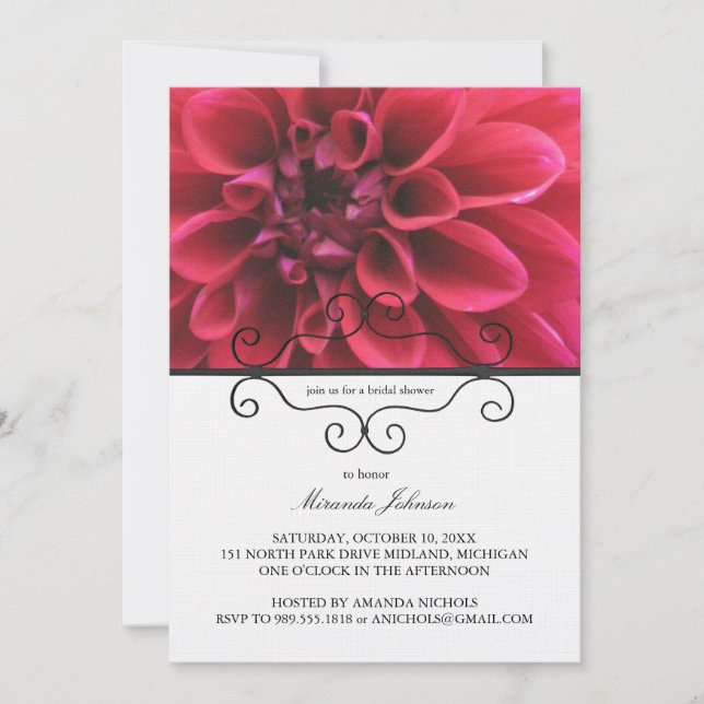Red Dahlia Bridal Shower Invitations (Front)