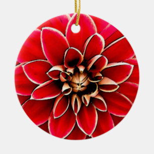 Red Dahlia, digital art Ceramic Tree Decoration
