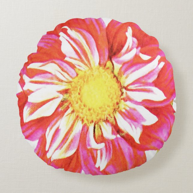 Red Dahlia, digital art Round Cushion (Front)