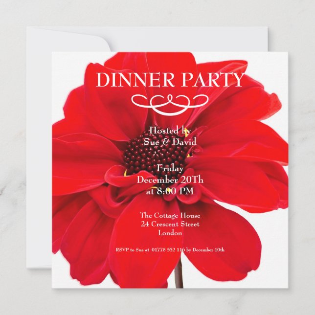 Red Dahlia Floral Party Invitation (Front)
