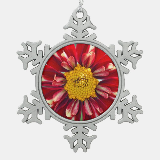 Red dahlia flower christmas ornament (Front)