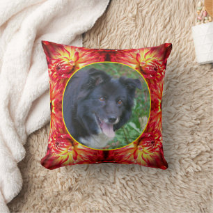Red Dahlia Flower Frame Create Your Own Photo Cushion