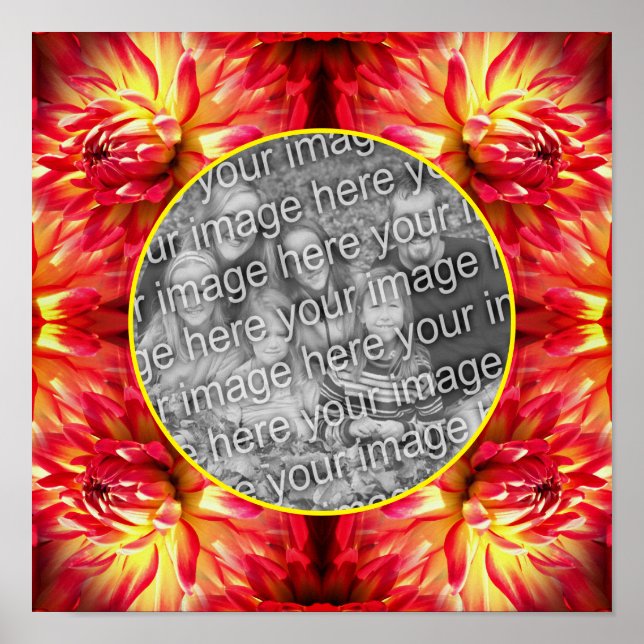 Red Dahlia Flower Frame Create Your Own Photo Poster (Front)