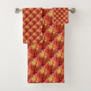 Red Dahlia Flower Nature Pattern Bath Towel Set