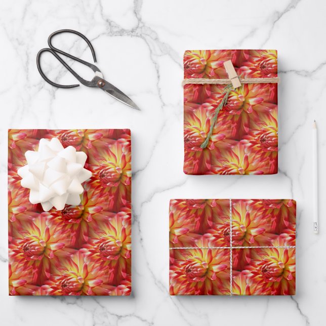 Red Dahlia Flower Pattern Nature  Wrapping Paper Sheet (Front)