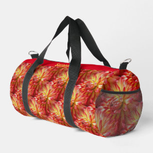Red Dahlia Flower Pattern Personalised Duffle Bag