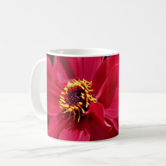 Red Dahlia Flower Personalised Coffee Mug (Front Left)