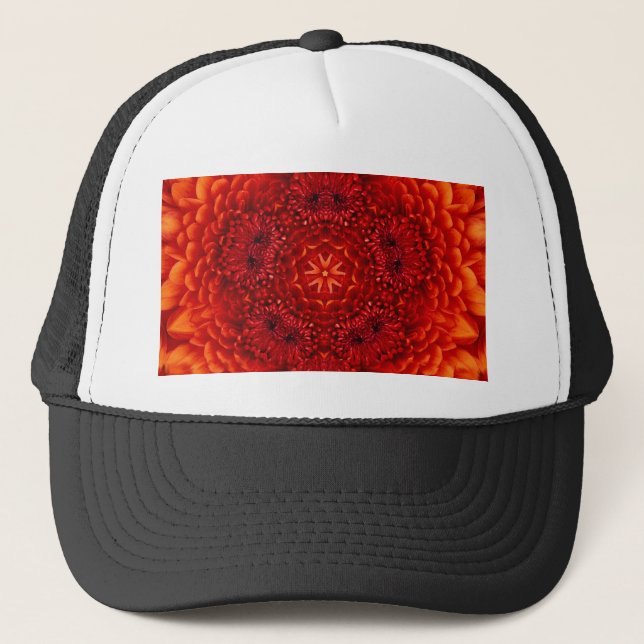 RED DAHLIA FLOWERS Abstract Floral Trucker Hat (Front)