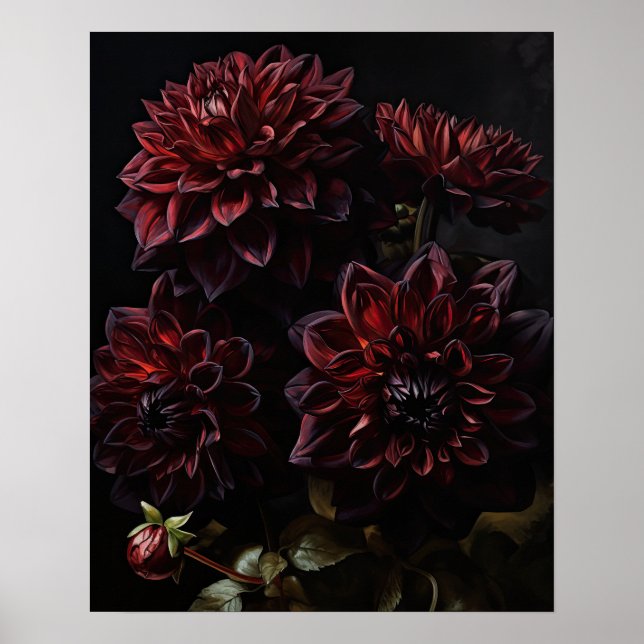 Red Dahlia Flowers Art Print Poster (Front)