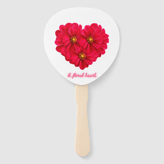 Red Dahlia Flowers Heart Sticker - A Floral Heart Hand Fan