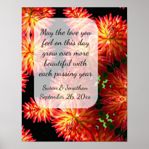 Red Dahlia Flowers Personalised Wedding Poster