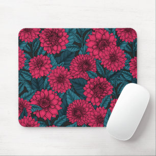 Red Dahlia garden/blue leaves Mouse Mat