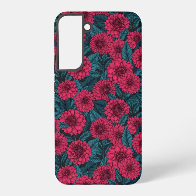 Red Dahlia garden/blue leaves Samsung Galaxy S22+ Case (Back)