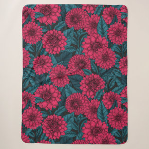 Red Dahlia garden/blue leaves Sherpa Blanket