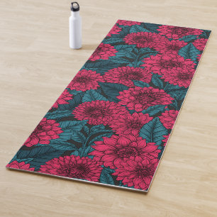 Red Dahlia garden/blue leaves Yoga Mat