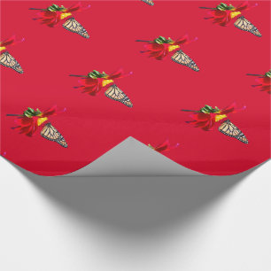 Red Dahlia Monarch Butterfly Gift Wrapping Paper