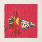 Red Dahlia Monarch Butterfly Square Chiffon Scarf