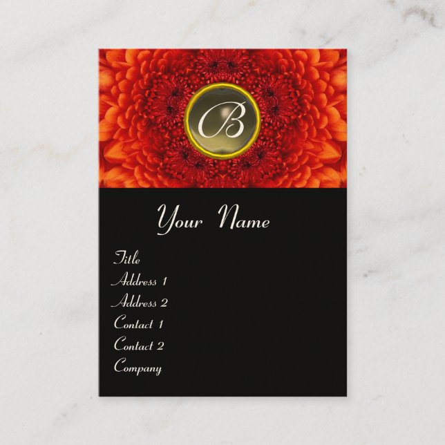 RED  DAHLIA  MONOGRAM, AGATE grey  black yellow Business Card (Front)