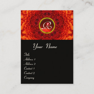 RED DAHLIA MONOGRAM, RUBY black yellow Business Card
