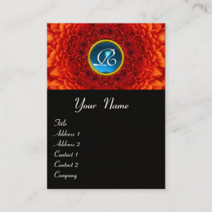 RED DAHLIA MONOGRAM, SAPPHIRE blue black yellow Business Card